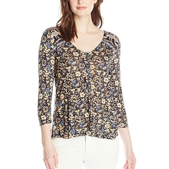 Lucky Brand Floral border top xs - Picture 1 of 4